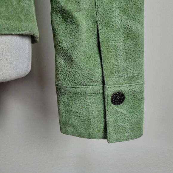 Green Suede Jacket Womens Small Leather Short Western Boho Snaps Festival Rodeo - Picture 6 of 8